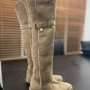 Stella McCartney Vegan Suede Shearling Beige Over the Knee Boots Sz 5